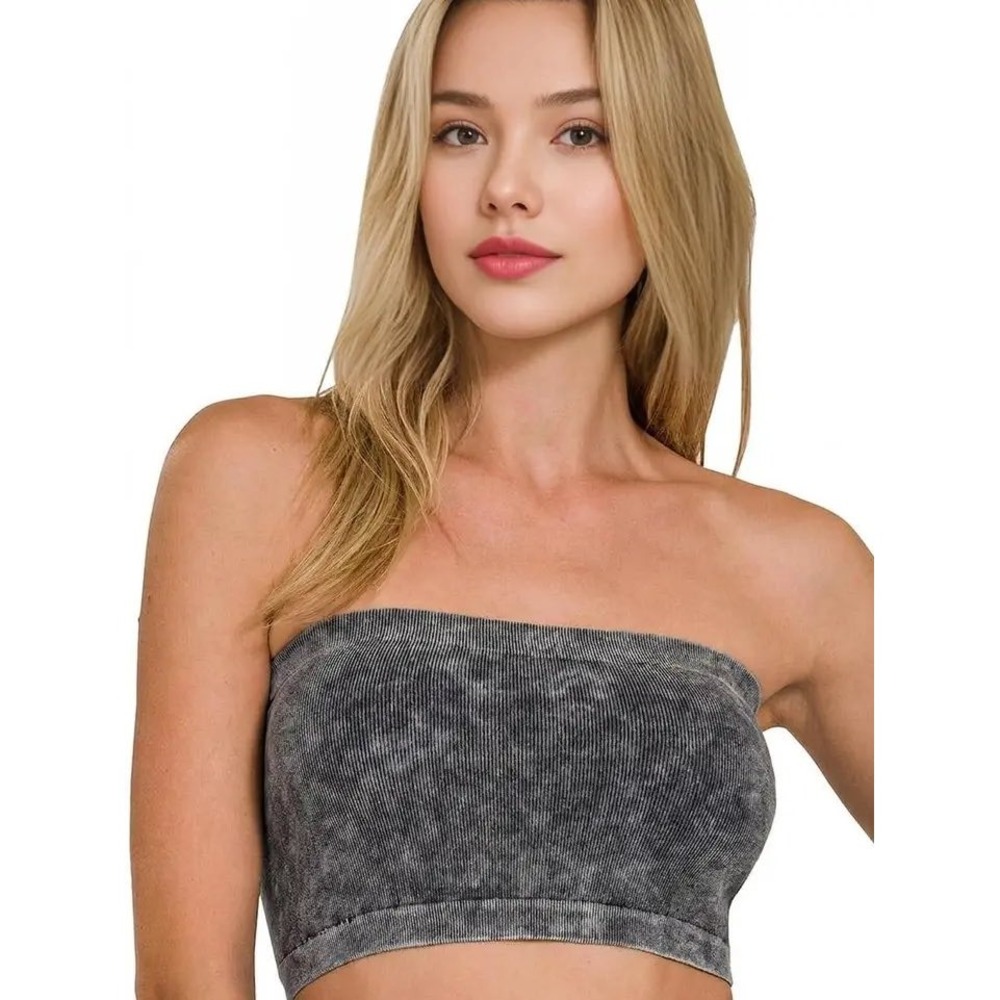 Washed Ribbed Seamless Tube Top - Zenana